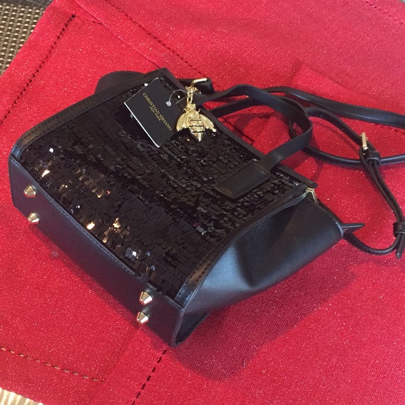Christian Siriano New York Black Sequins Gold Logo Bag - Picture 5 of 8